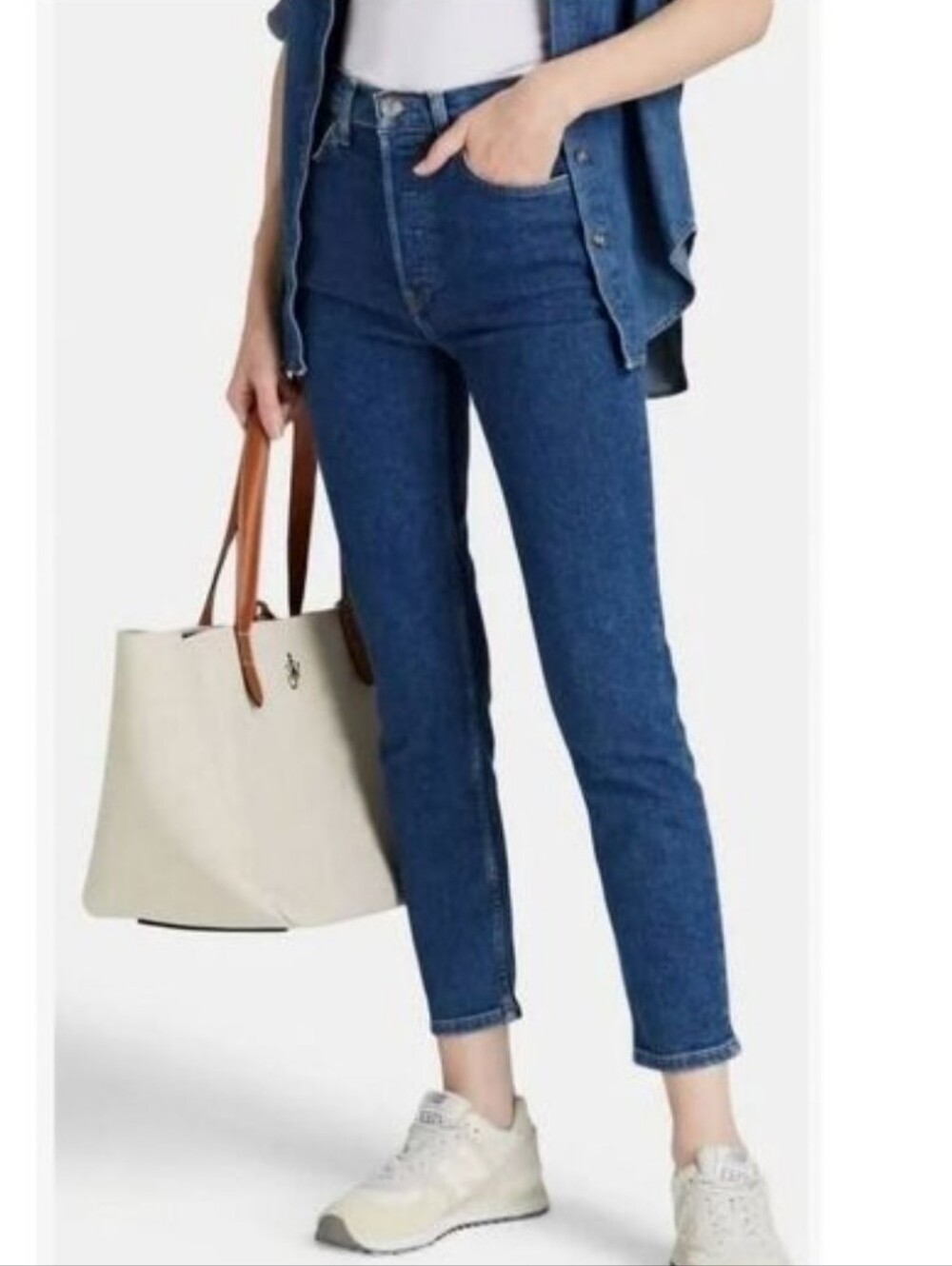 RE/DONE 90s HIGH RISE ANKLE CROP STRAIGHT LEG DARK RINSE JEAN SIZE 29 NWT